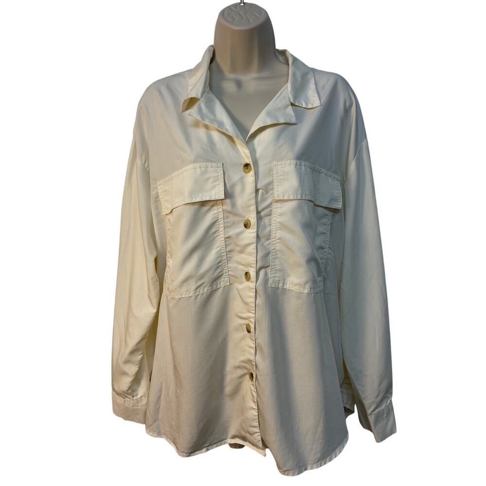 A New Day Womens‎ XL Cream Modal Blend Button Down Utility Pocket Shirt Cream